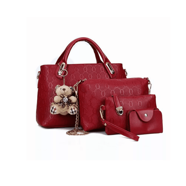 Set 4 Bolsas Mujer Labg Crossbody Cosmetiquera Correa Rojo