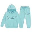 thumbnail image 2 of XAOWF Child Girls Sweatsuit Sets Long Sleeve Letter Printed Lightweight Hoodie And Long Pants Casual Fashion Outfits Relaxed Fit Trendy Clothes Outfits 6-7 Years, 2 of 7