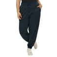 thumbnail image 2 of MODA NOVA Juniors' Plus Yoga Loose Casual Drawstring Harem Jogger Pant Dark Blue 17, 2 of 6
