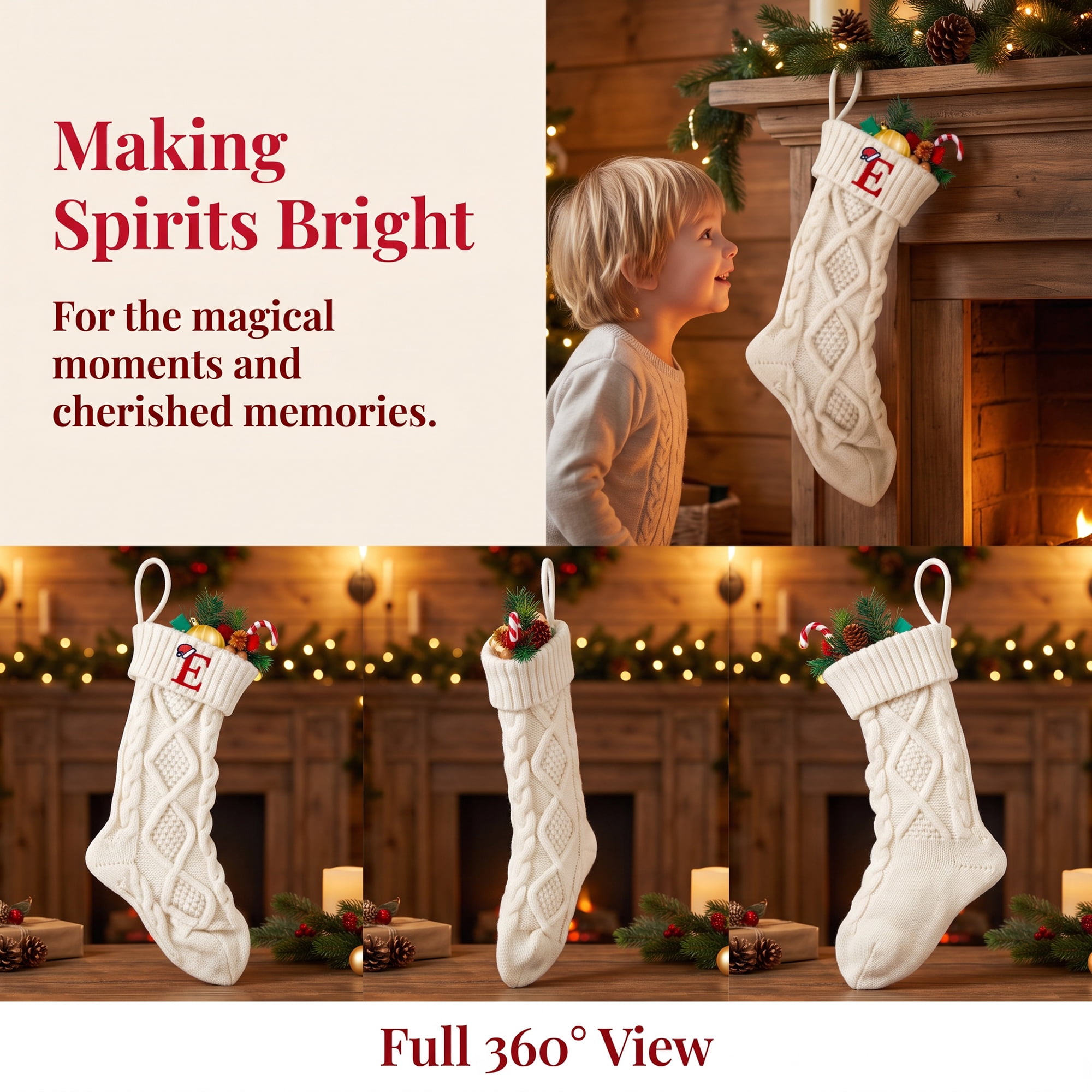 Unique Bargains Canine Bone Christmas Stocking Luxury Puppy Holiday Keepsake Sack Letter E 17"