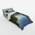 thumbnail image 2 of Ambesonne Nature Bedding Set 3 Pcs, River Bridge Town Trees, Twin, Green Blue, 2 of 2