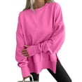 thumbnail image 2 of Women Oversized Sweatshirts Thumbhole Long Sleeve Hoodies Shirts 2025 Fall Side Slit Pullover Top Teen Y2k Outfits Hot Pink XL, 2 of 6