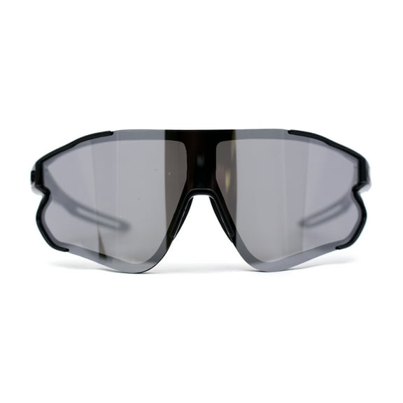 Mens Color Mirror Aerodynamic Block Shield Lens Plastic Sport Sunglasses Black Silver Mirror