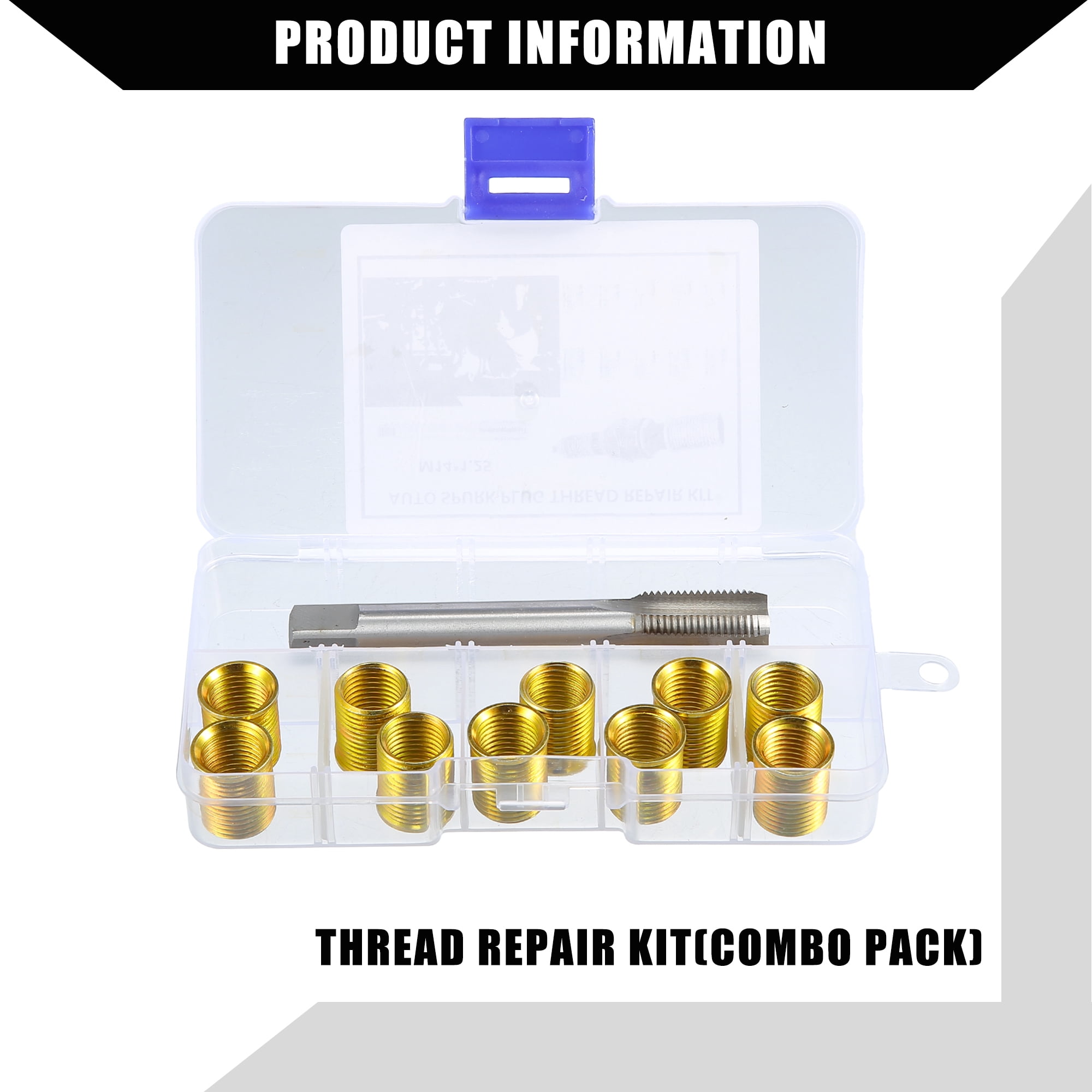 Unique Bargains Universal Spark Plug Thread Repair Tools M12x1.25 Inserts M14x1.25 Tap Set
