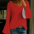 thumbnail image 2 of Holzkary Women's Long Bell Sleeve Tops V Neck Dressy Casual Shirts Ladies Loose Fit Blouses Tunic Fall T Shirts Loose Fit Long Sleeve Boat Neck Tops Casual Blouses Print Sleeve Tops Watermelon Red 3Xl, 2 of 6