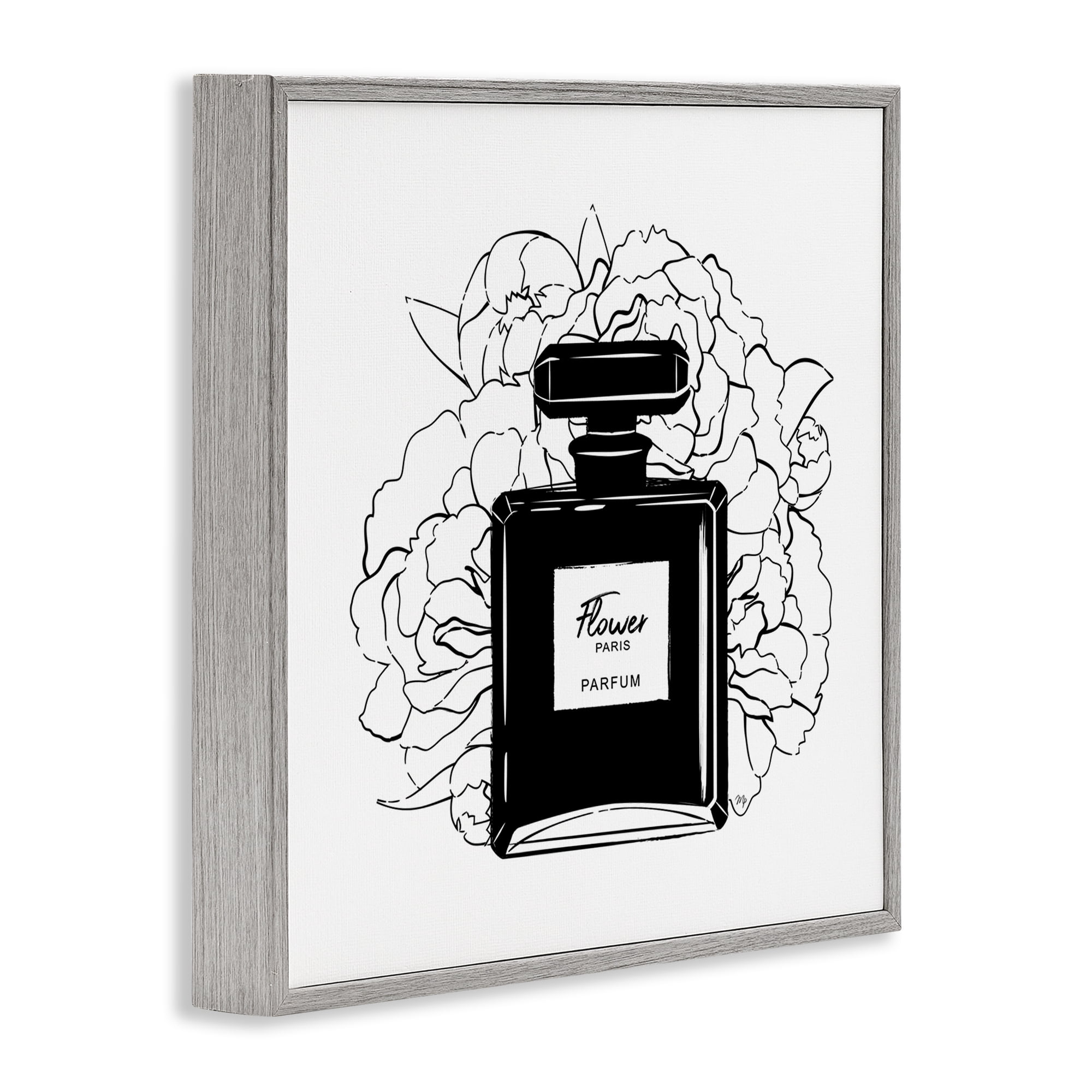 Stupell Industries Black Perfume & Roses Beauty & Fashion Painting Gray Framed Art Print Wall Art, 17 x 17