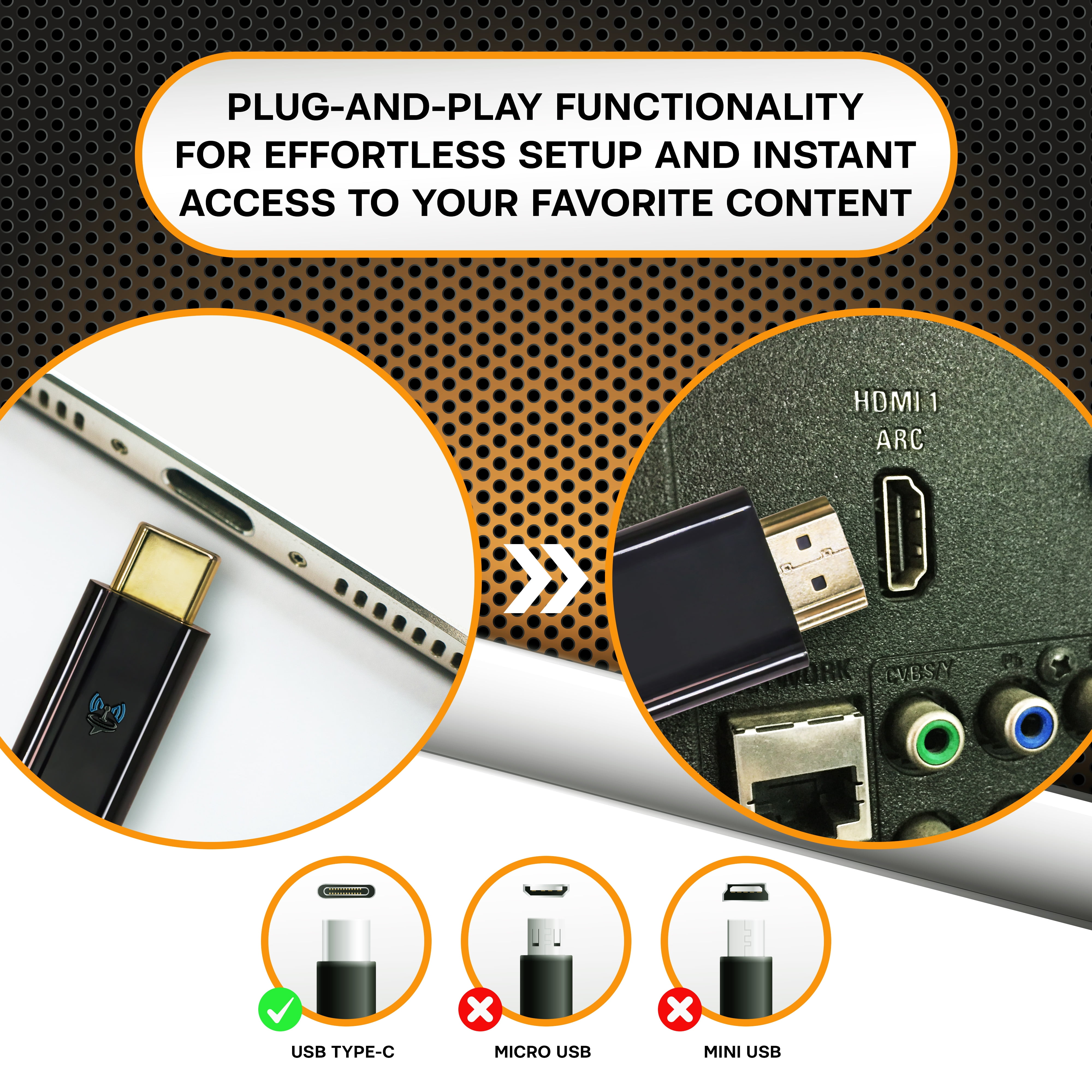 SatelliteSale Digital USB Type C to HDMI Universal Cable Adapter Nylon Wire Universal Wire for Laptop, TVs, Monitors, Black Cord 30 feet