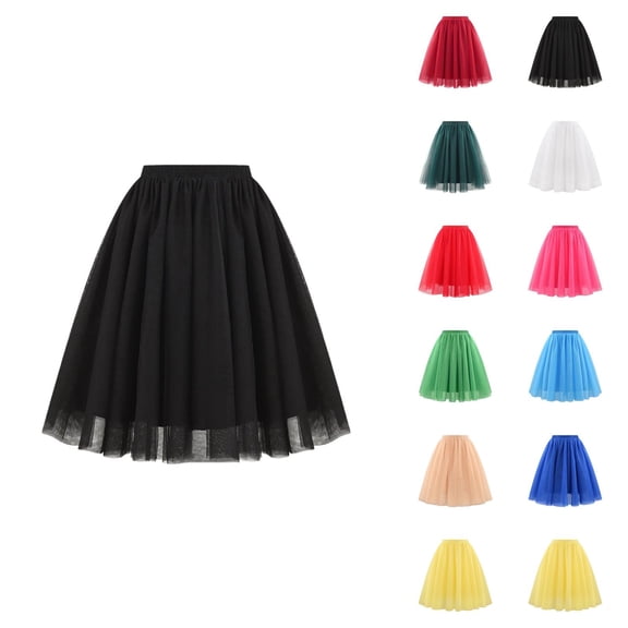 Tulle Skirts for Women Elastic Waist Pleated Mesh Mid Length A Line Puffy Skirt Adult Tutu Skirts Fluffy Dancing Skirt