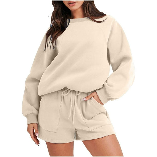 Puntoco Mujeres Moda Cuello Redondo Blusa Manga Larga Tops Sudadera Pantalones Cortos Casual Traje Conjuntos Puntoco Puntoco-3337