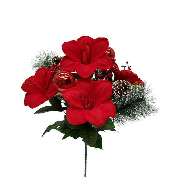 Mainstays 20.5" Artificial Flower Red Amaryllis and Pine Cone Mixed