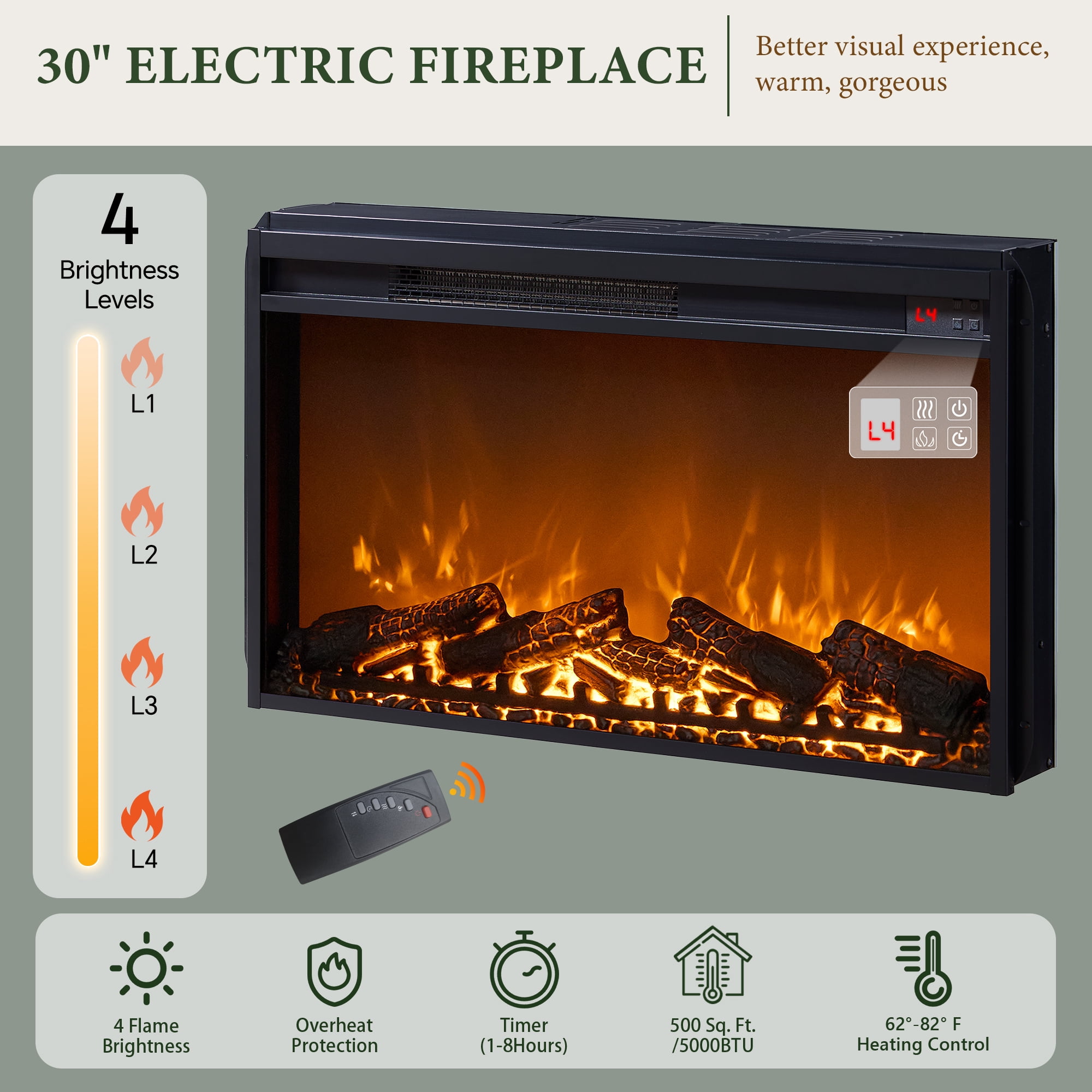 IFMUST Farmhouse Fireplace TV Stand for TVs up to 80", 30" Electric Fireplace & Barn Door