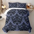 thumbnail image 2 of jejeloiu Dark Skull Twin Quilt Set,Damask Print Twin Coverlet Set For Adults,Slate Black,2-Piece, 2 of 7