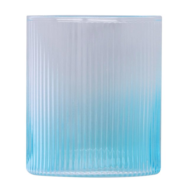 Taza de vidrio de borosilicato con rayas verticales degradadas para agua, leche, café con leche, capuchino, té, color azul