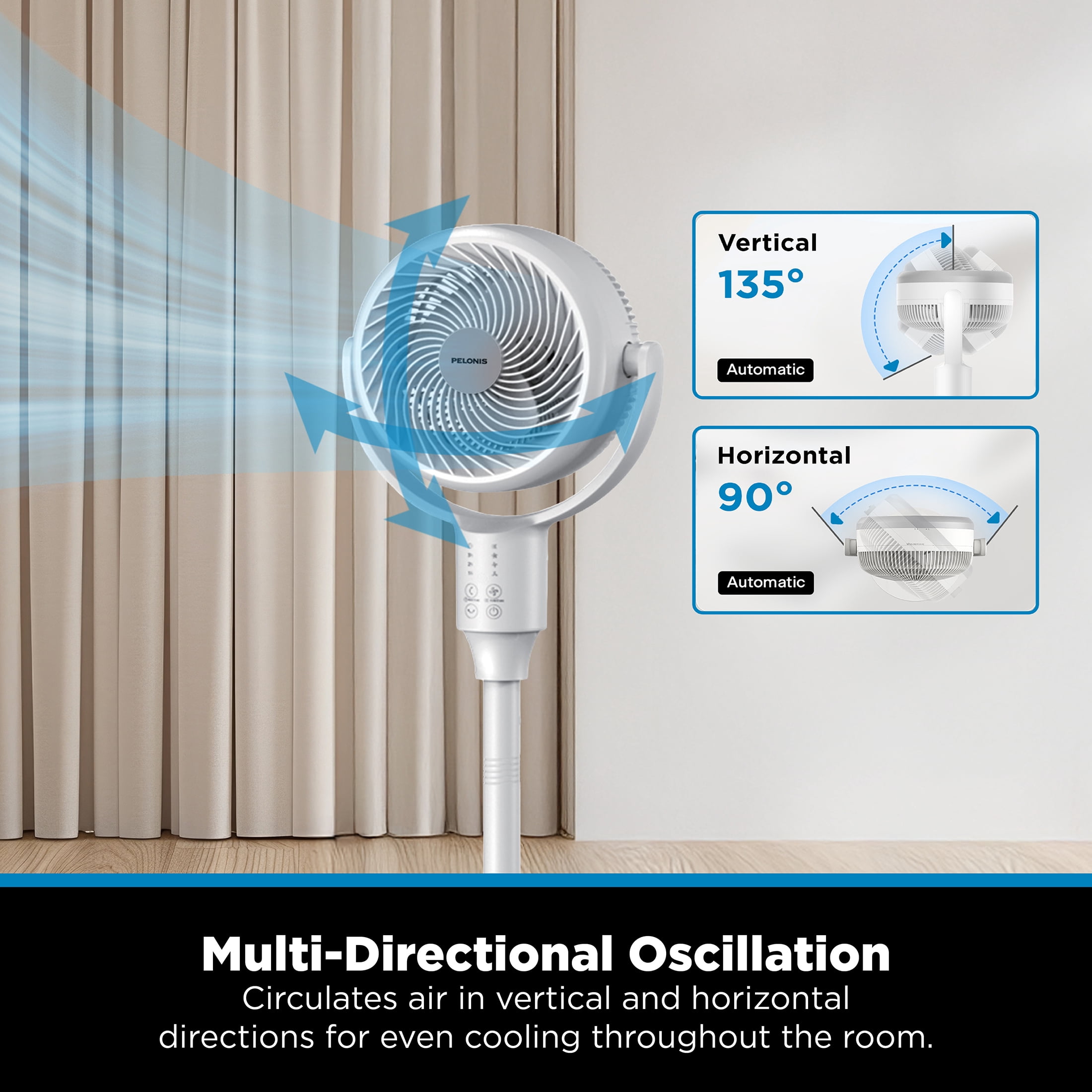 PELONIS Oscillating Pedestal Fan with Remote Standing Fan for Bedroom 3 Speeds 23 dB Ultra Quiet 80 ft Airflow