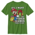 thumbnail image 1 of Boy's Nintendo Christmas Mario All I Want Are Video Games  T-Shirt - Kelly Green - X Small, 1 of 2