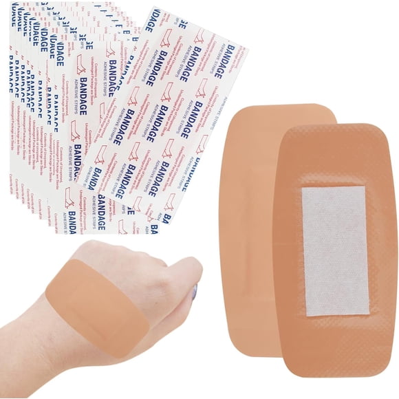100 Extra Large Adhesive Bandage Patch 2’’x4’’ Plastic Waterproof Wound Dressing Bandages with Non-Stick Pad and 4 Sided Seal for First Aid Kit Wound Care
