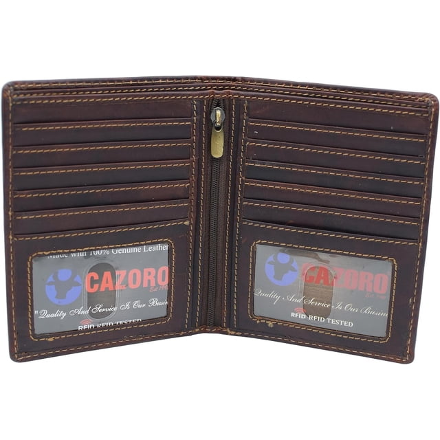 Cartera Marshal RFID bifold de cuero de cordero marrón