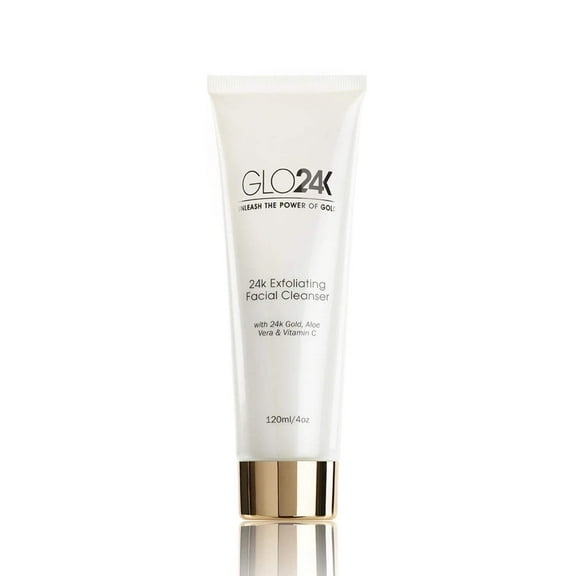 GLO24K Exfoliating Facial Cleanser with 24k Gold, Anti-Aging Microdermabrasion with Vitamins C and E