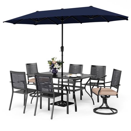 7/8-Piece Metal E-coating Patio Dining Set of 2 Swivle Chairs & 4 Stackable Chairs and 1 Metal Framed Table Blue 8-Piece Sets