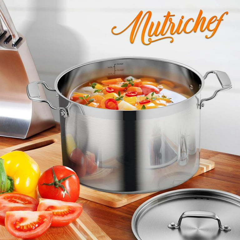 NutriChef Stainless Steel Cookware Stockpot - 14 Quart, Heavy Duty  Induction Pot, Soup Pot with Stainless Steel, Lid, Induction, Ceramic,  Glass and