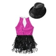 thumbnail image 4 of YEAHDOR Kids Girls Shiny Sequins Tassels Dance Leotard with Hat Jazz Hip Hop Dance Competition Costume Hot Pink&Black 10, 4 of 5