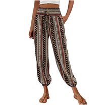 Levmjia Womens High Waist Printed Pants Summer Loose Casual Polyester Pants with 4 Way Stretch for Home Daily Wear Comfortable Breathable S-XXL
