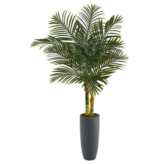 58" Golden Cane Artificial Palm Tree in Gray Planter