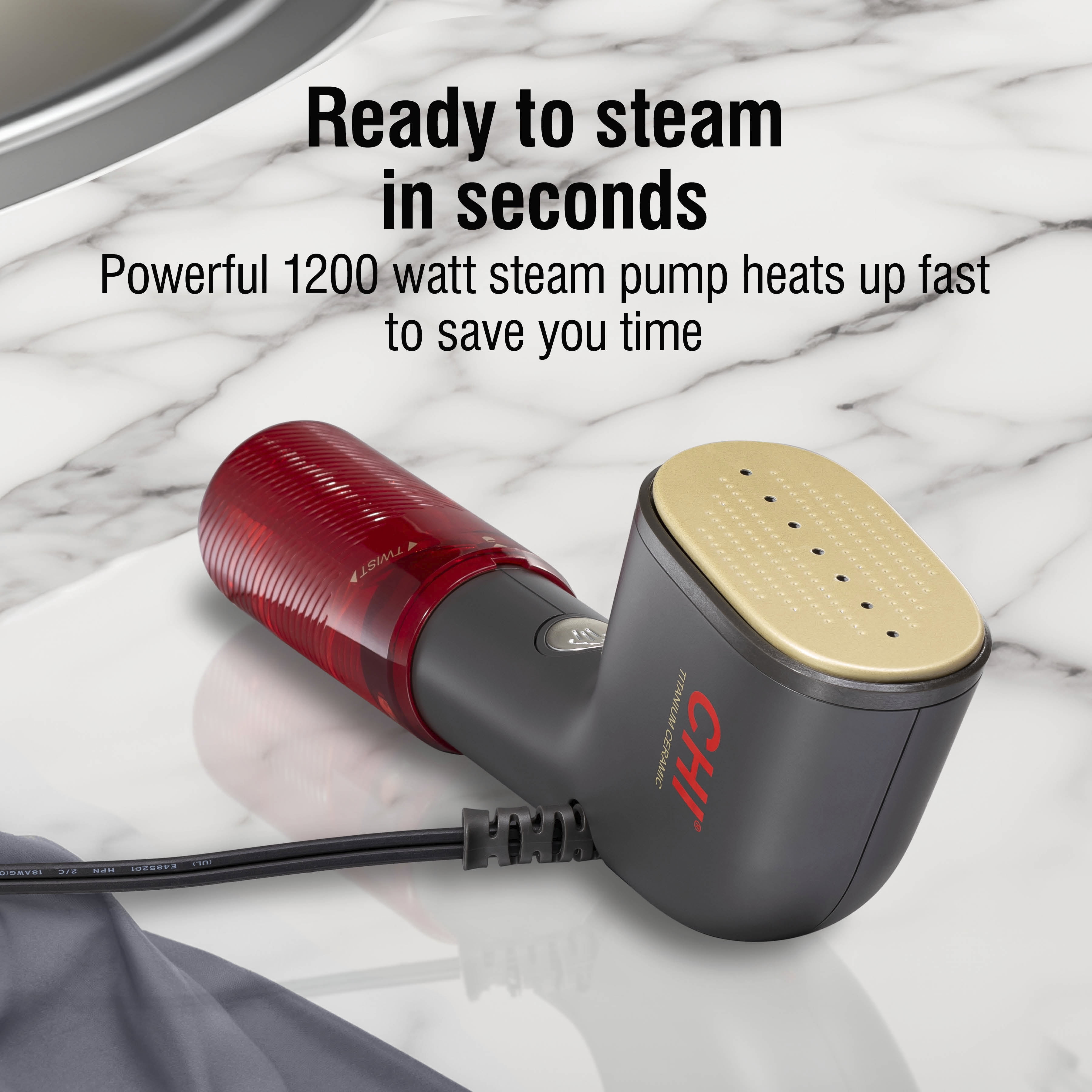 CHI Collapsible Travel Steamer, Powerful 20 Gram-Per-Minute Steam Output, Nonstick Heated Faceplate, 11611