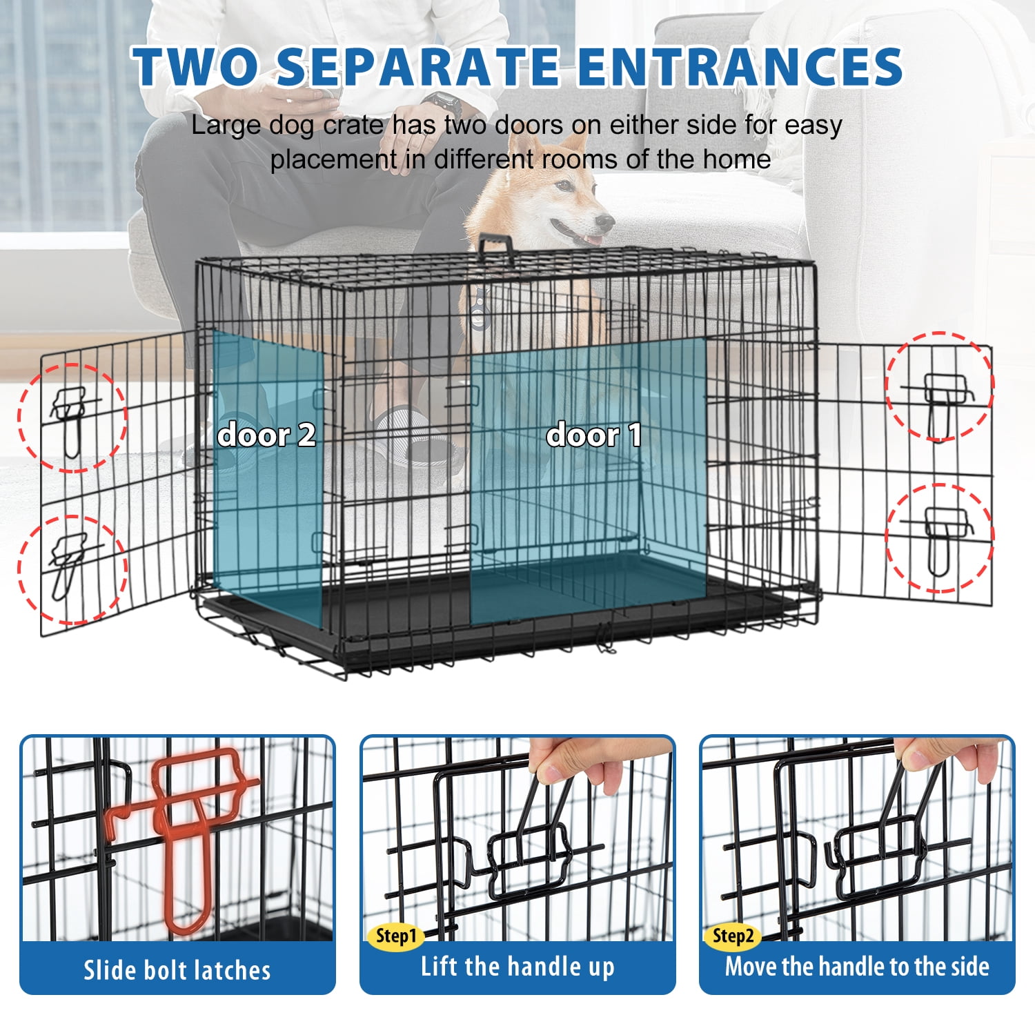 Pal Metal Black 36" Dog Crate Carrier with Collapsible Function