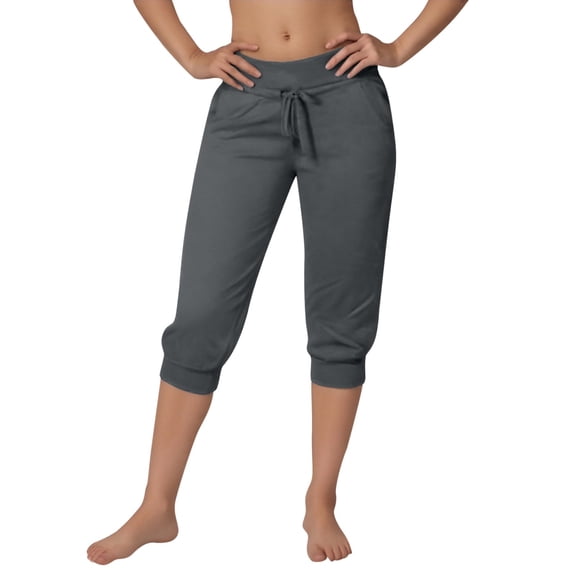 FINALGANG Womens Elastic Waist Drawstring Capri Jogger Pants Solid Color With Side Pockets Casual Relaxed Fit For Sports Daily Activities Grey XXL