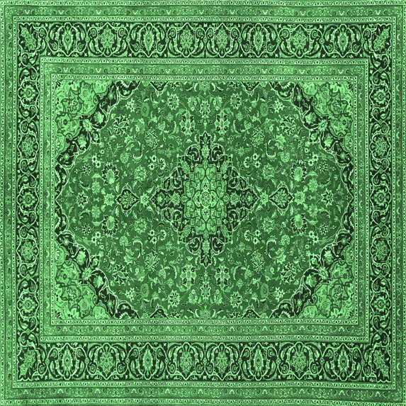 Ahgly Company Indoor Square Persian Emerald Green Traditional Area Rugs, 7' Square