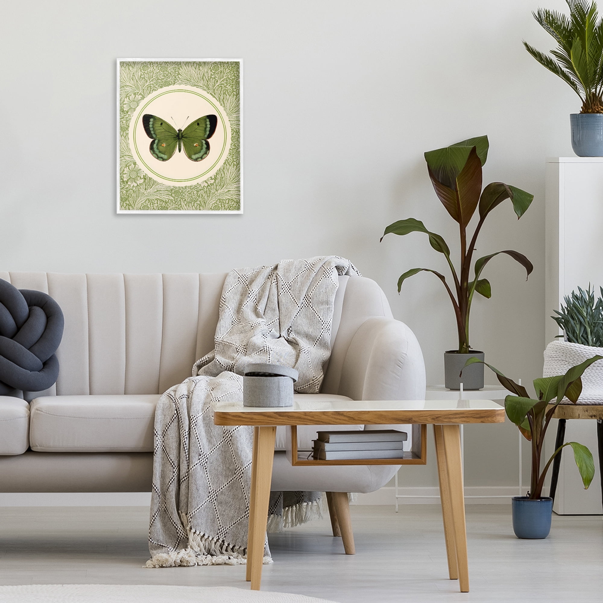 Stupell Industries Green Butterfly Botanical Medallion White Framed Giclee Art, design by LSR Design Studio
