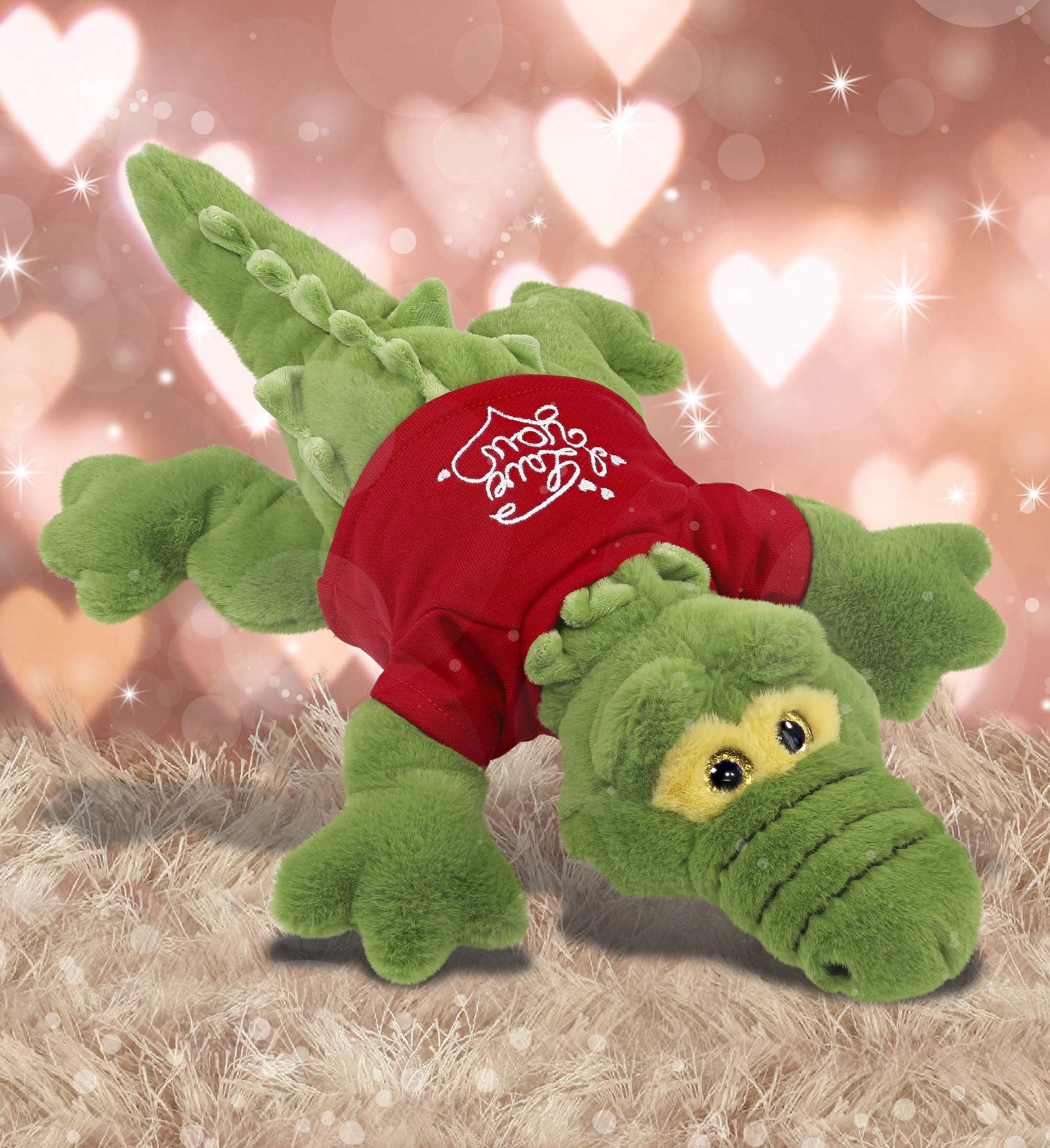 DolliBu I LOVE YOU Super Soft Large Green Alligator - Stuffed Green Alligator Animal with Red Shirt For Valentine, Anniversary, Romantic Date, Boyfriend, or Girlfriend Gift - 17 inches