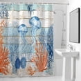 thumbnail image 2 of Summer Ocean Shower Curtain, Coastal Jellyfish Orange Corals Shells Teal Wooden Waterproof Shower Curtain Set with 12 Hooks Lightweight Bath Curtains Fabric Bathroom Decor 72x72 Inches, 2 of 9