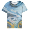 thumbnail image 3 of T-Shirt à Manches Courtes à Col Ras du Cou avec Imprimé Graphique pour Femme, Idéal pour le Printemps et l'Été, Style Décontracté, Tissu Confortable et Doux avec Denim, 3 of 3