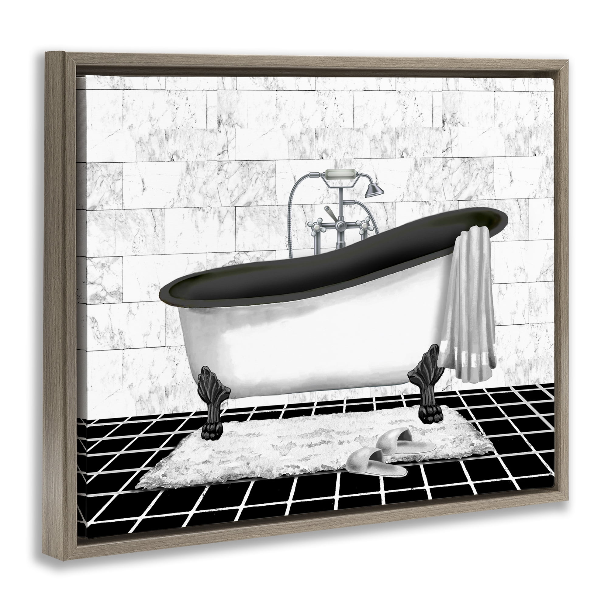 Stupell Industries Marble Pattern Bath Typography Painting Brown Floater Framed Canvas Art Print Wall Art, 31 x 25