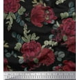 thumbnail image 1 of Soimoi Black polyester Crepe Fabric Leaves & Maroon Floral Print Fabric by Yard 52 Inch Wide, 1 of 1