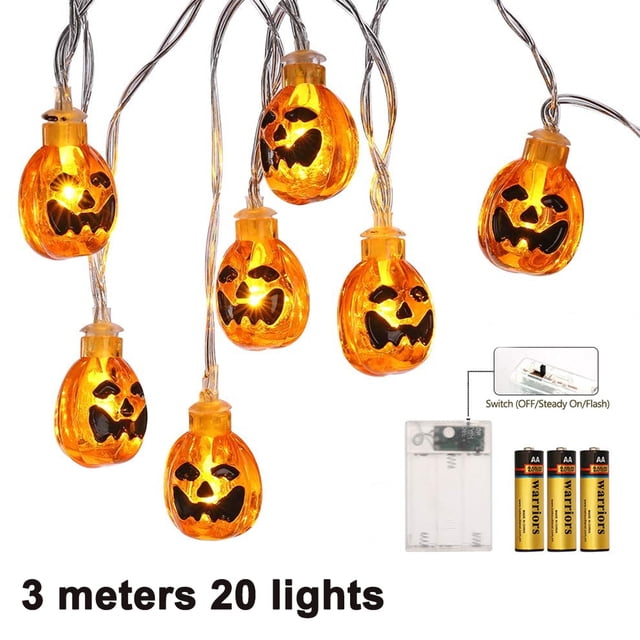 Halloween String Light Decoration Battery Powered Pumpkin Shaped LED String Light - 3m Long, 20 LED, Warm Color