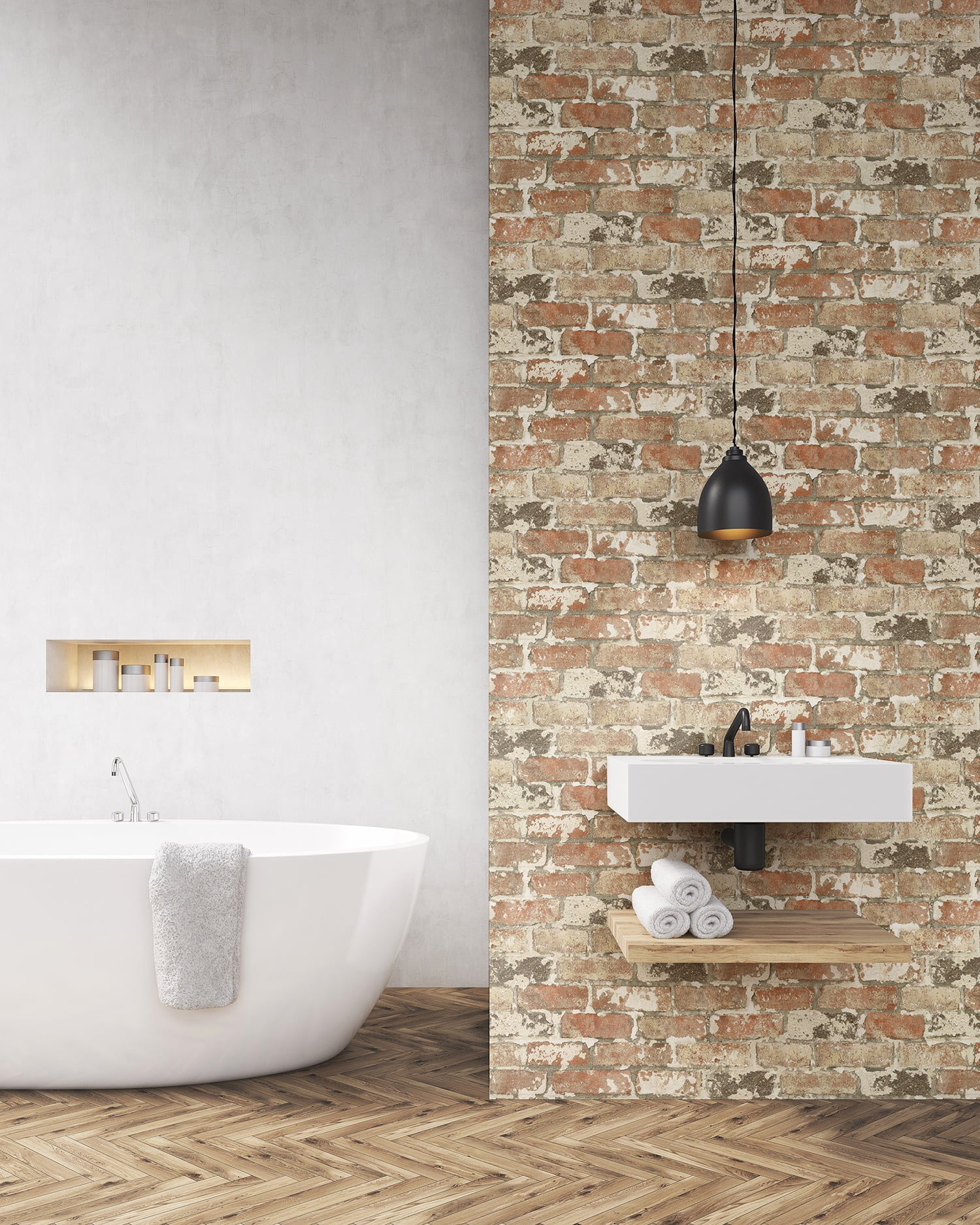 NextWall Weathered Red Brick Peel and Stick Wallpaper