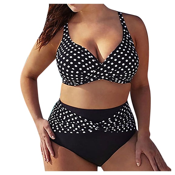 KaLI_store Two Piece Swimsuit for Women Womens Swimsuits Thong Micro Bikini Ditsy Floral Two Piece Sets Bathing Suit Color Block Bandeau Swim Top Black,3XL