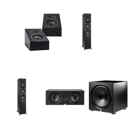 Elac DF63-BK - Debut 3.0 6.5" Floor Speaker - Black (Pair), ELAC DA43-BK Debut 3.0 - DA43-BK Atmos / On Wall speaker, Elac PS500 Subwoofer and Elac DC63 Center Channel
