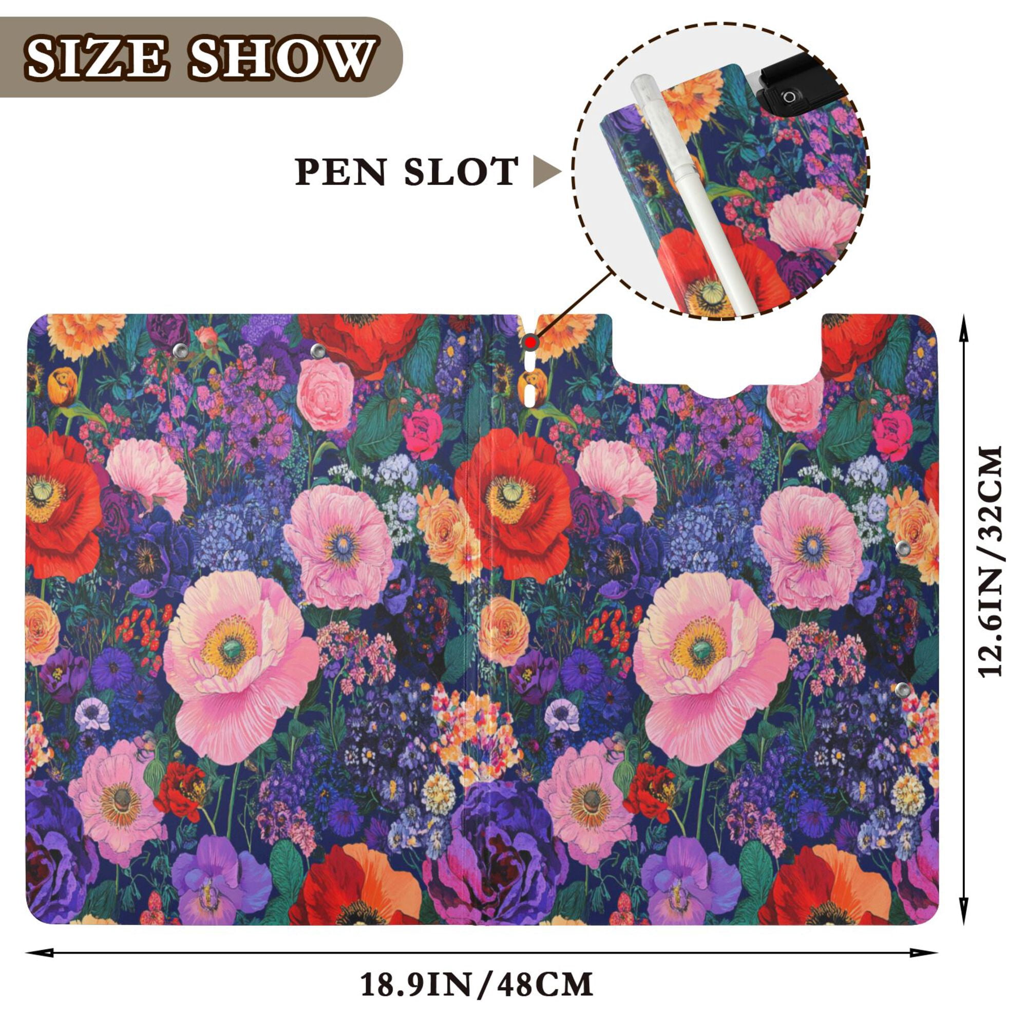 FORMRS A4 Clipboard Folder with Pen Holder Horizontal Foldable School Office Binder, Beautiful Floral Pattern
