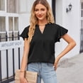 thumbnail image 2 of Jdlsppl Women's V Neck Blouse Short Sleeve Shirt Soft Loose Fashion T Shirt Cool Satin Thin Lightweight Cap Sleeve Black X-Large, 2 of 4