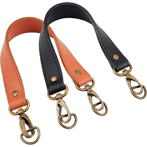 2 Colors PU Leather Purse Strap Replacement 14.3 Inch Short Purse Bag Handle Handbag Handles Shoulder Strap with Alloy Buckle DIY Handcraft Bag Making Supplies for Briefcase Tote DIY