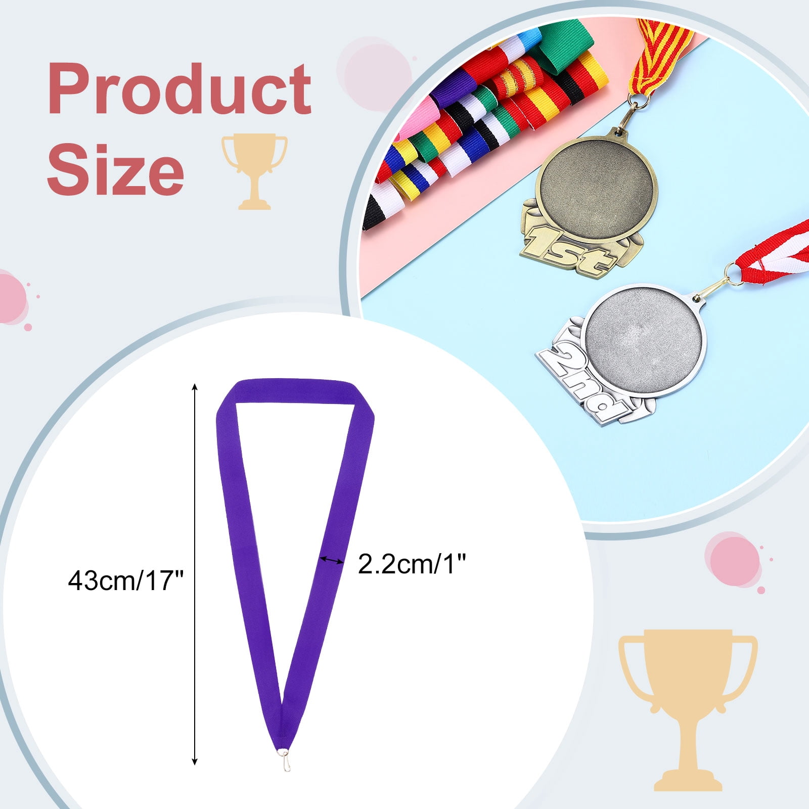 Uxcell 50Pcs Award Neck Ribbons with Snap Clip Medal Lanyards Purple