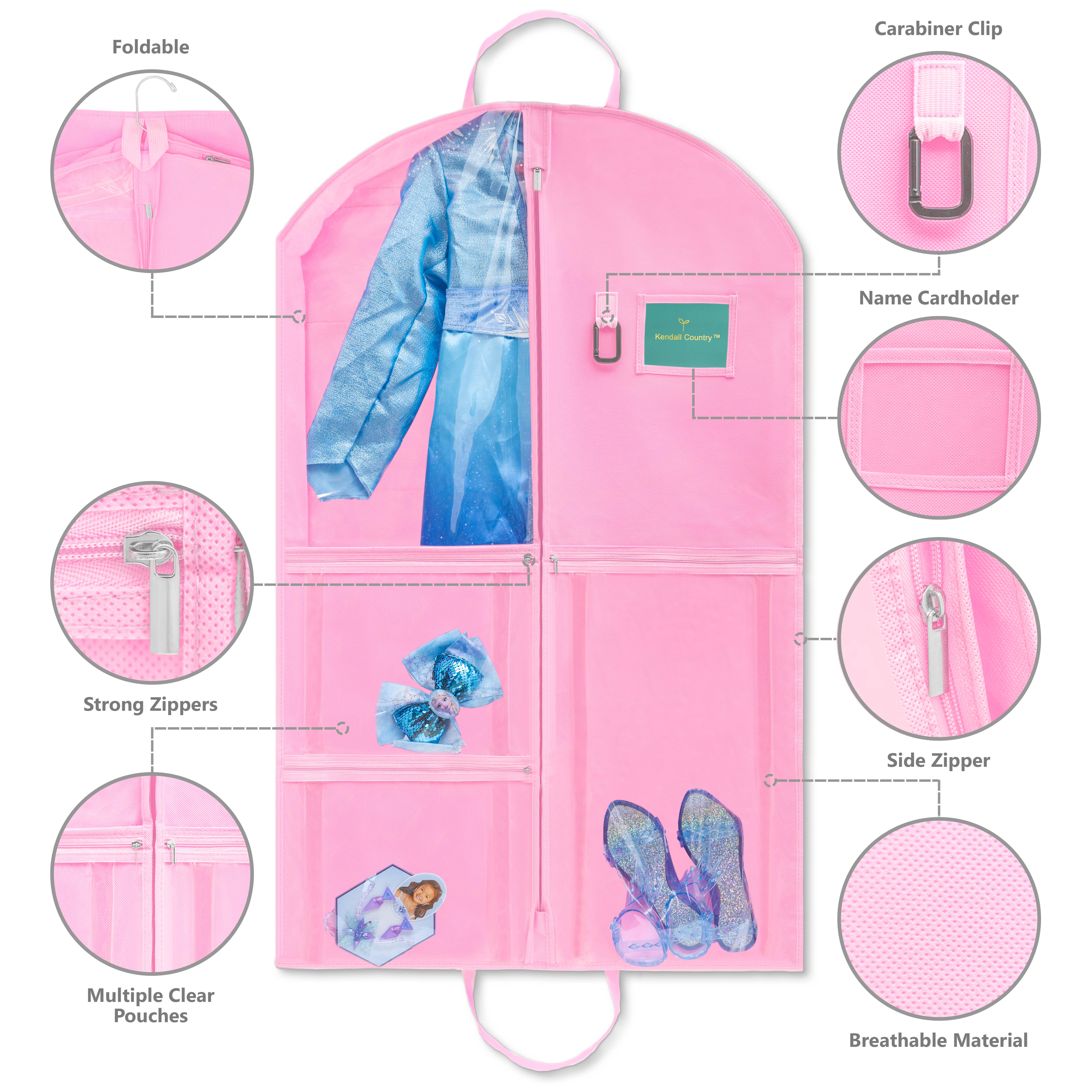 Kendall Country Dance Garment Bag Costume Organizer for Dancers, Beauty Pageants, Sports, Gymnasts, Figure Skaters, Travel and more - Cotton Candy Pink 40 inch Long