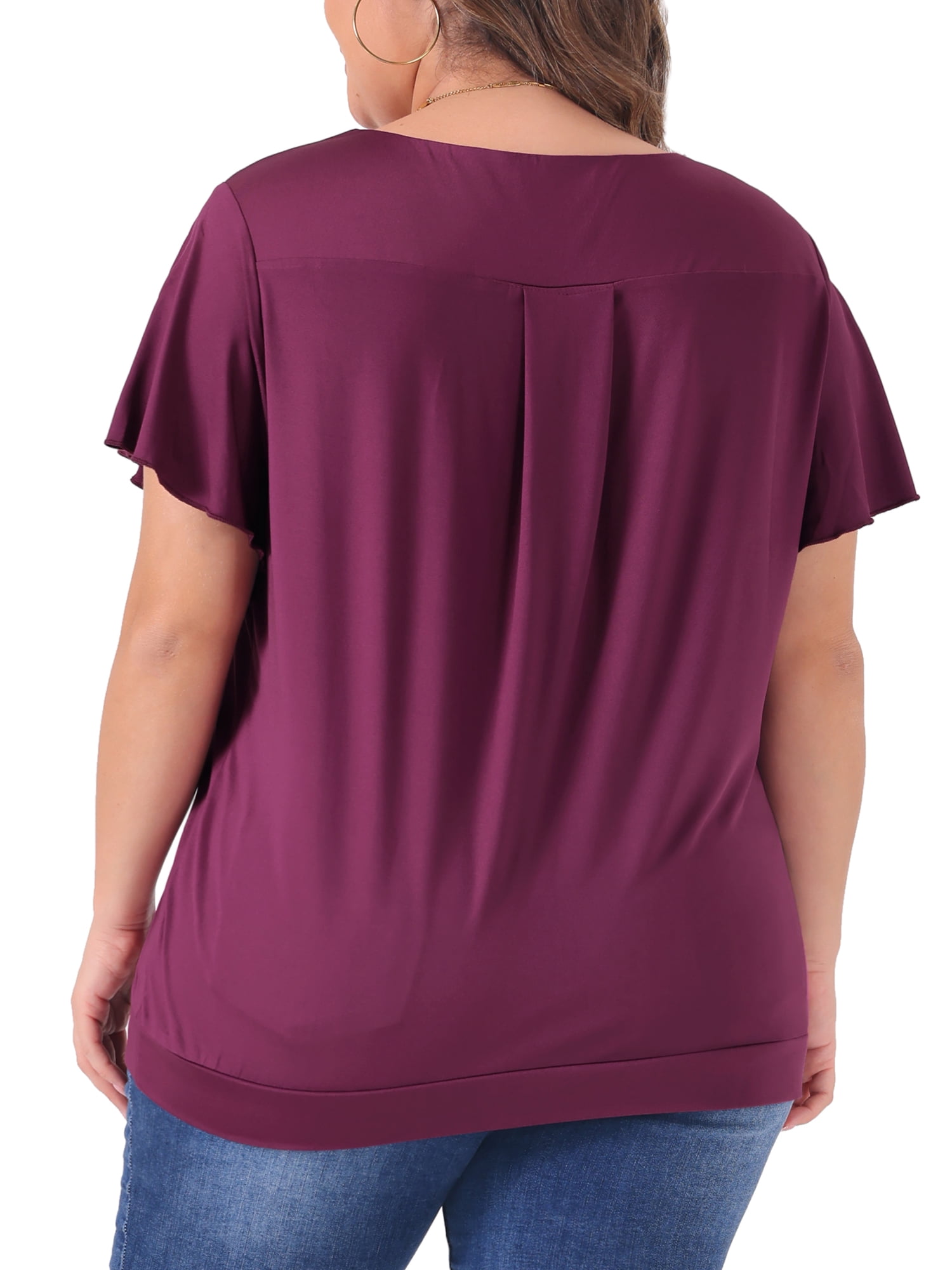 DARING DIVA Women's Plus V Neck Ruffle T Shirt Tee Tops 4X Purple Red