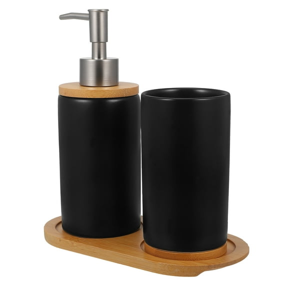 STRANDCHIC Black Ceramic Bathroom Set with Toothbrush Holder and Storage Organizer for Vanity Counter