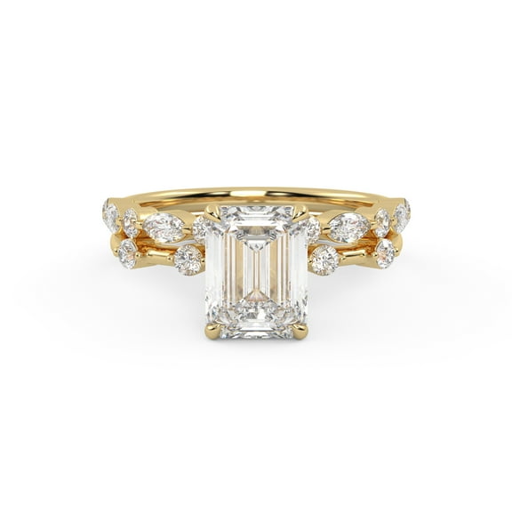 AFFY Bridal Set Rings for Women, 2.60 Cttw Emerald, Marquise and Round IGI Certified Lab Grown Diamond Engagement Ring with Matching Wedding Band In 14K Solid Yellow Gold F-G, VS-SI Quality Size-8.5