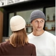 thumbnail image 5 of Unisex Wool Knit Cuff Short Fisherman Beanie for Men Women, Trawler Beanie Watch Hats Winter Caps (Navy Blue), 5 of 8